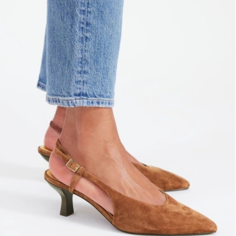 Madewell The Debbie Slingback Pump Heels Suede in Soft Mahogany- worn 1x